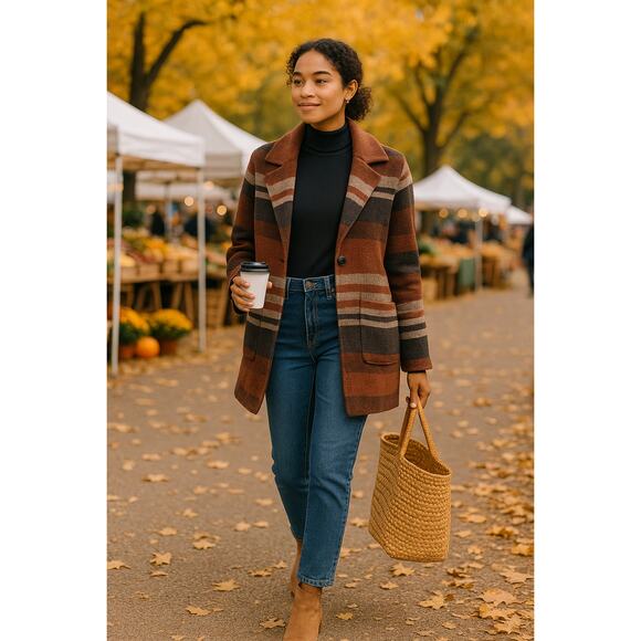 Free People Striped Oversized Coatigan Jacket Size XS Rust Gray Black Yak Wool - Picture 1 of 15